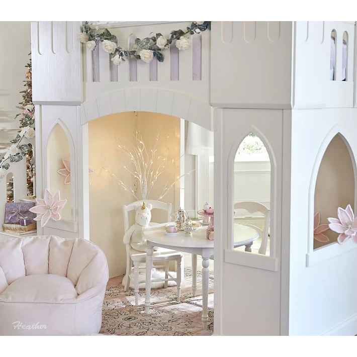 Sampokingdom Factory price pretty girl queen  princess house Children Castle wood bed  with storage drawers in sleeping room