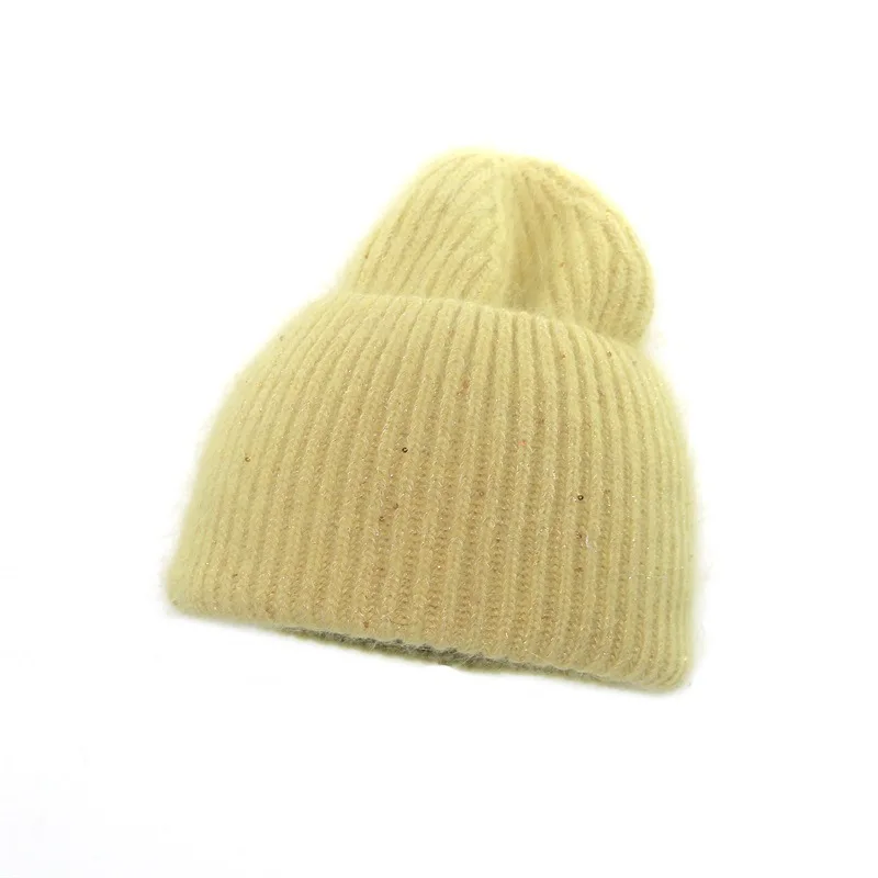 Cold Weather Women Girls Rabbit Fur Angora Blend Hair Knit Beanie with big cuff Fur beanie