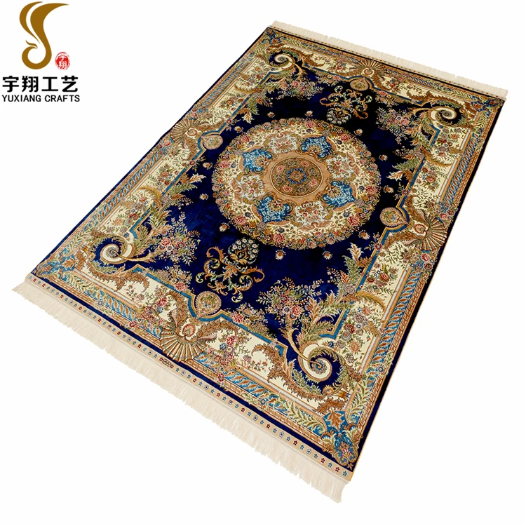 Fashion Design 5*7ft Luxury Silk Rug 100% Hand Knotted Blue Floral Silk Rugs and Carpets