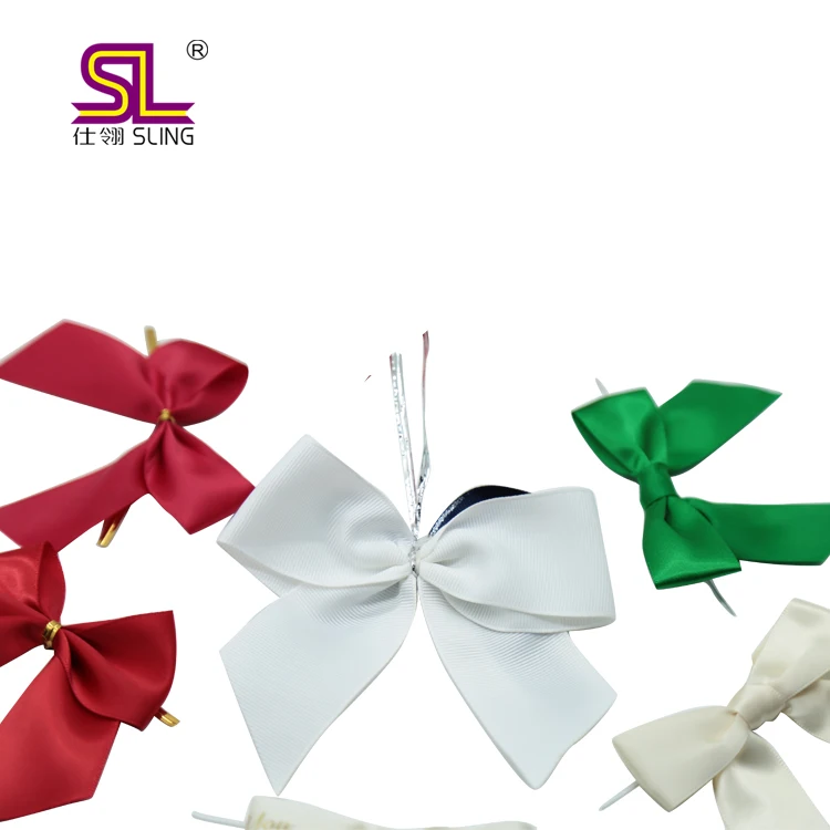 Pre Tied Polyester Satin Ribbon Bows With Gold Twist Tie For Gift Candy Chocolate Plastic Bag or Box Wrapping