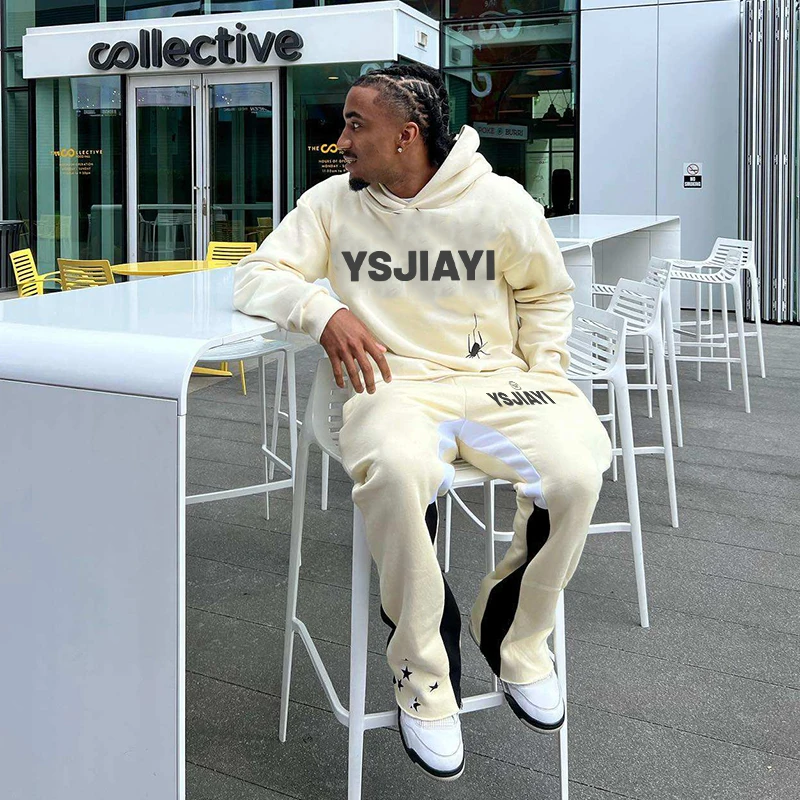 Custom logo Stacked Sets Sweat Suits men Two Pieces Winter Flare Pants Sets hoodies Tracksuits sweatsuit for Men