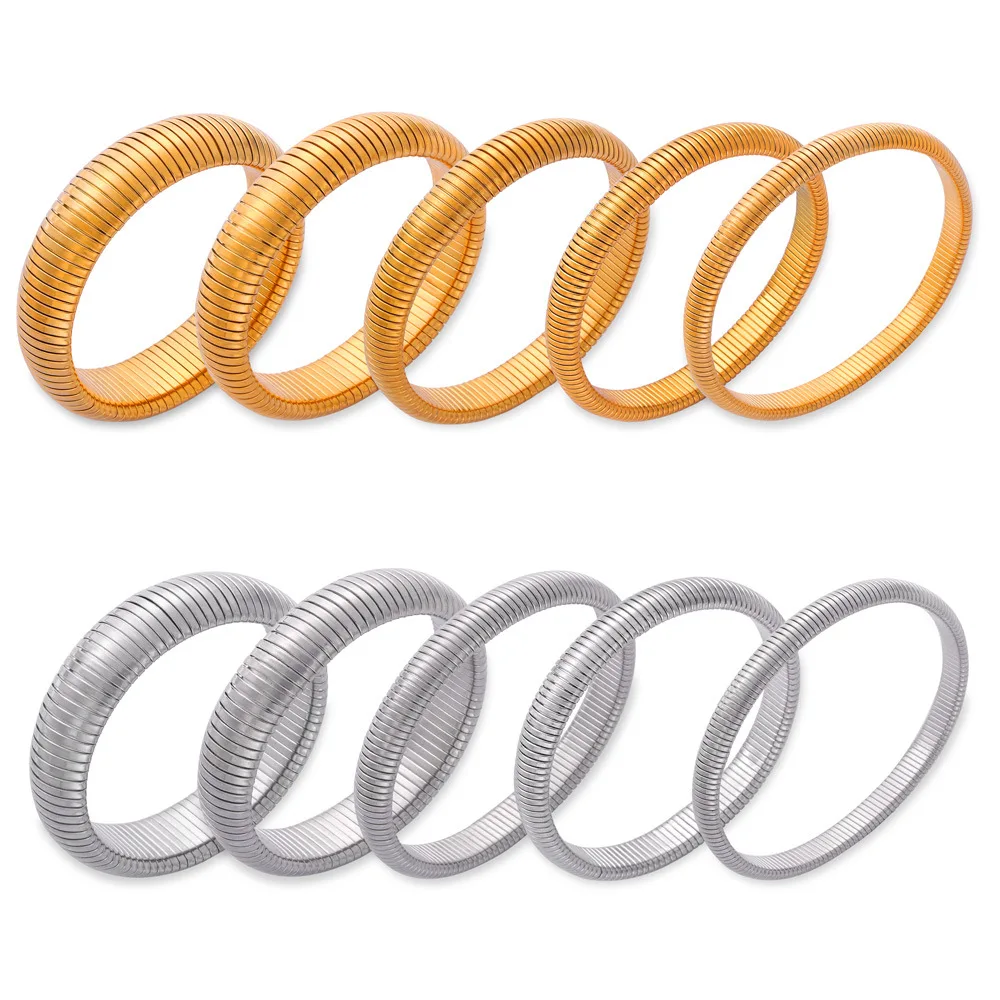 Fashion Hot Sale Titanium Steel Gold Plated Elastic Stripe Bracelet Non Tarnish Jewelry Stretch Snake Chain Bracelets For Women