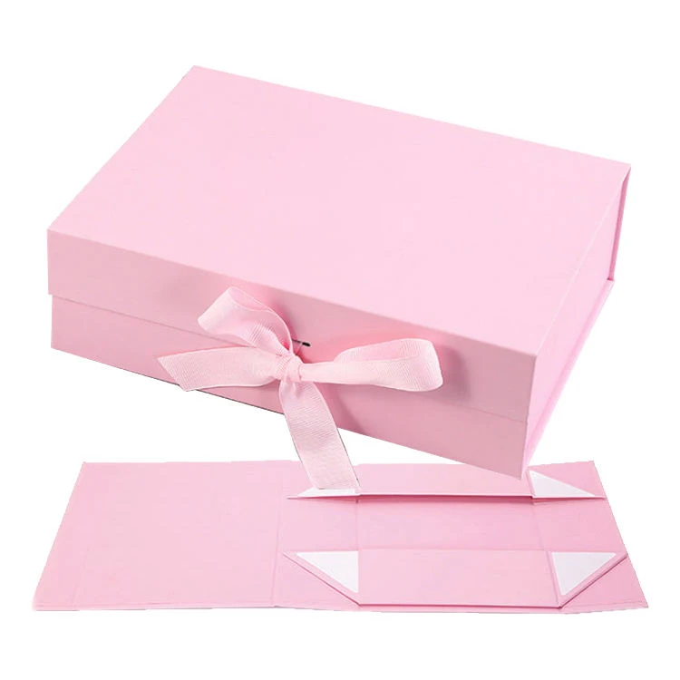 Luxury Cute Birthday Snack Foldable Magnetic Cosmetic Cover Gift Box Custom Logo with Packaging Featuring Ribbon