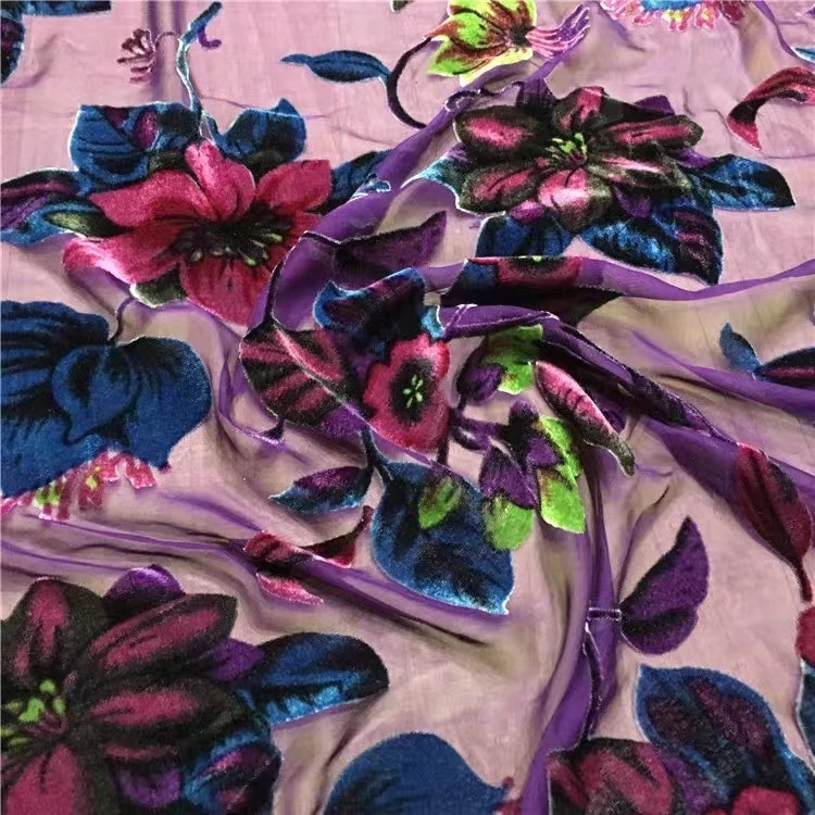 
burntout silk velvet fabric print velvet 