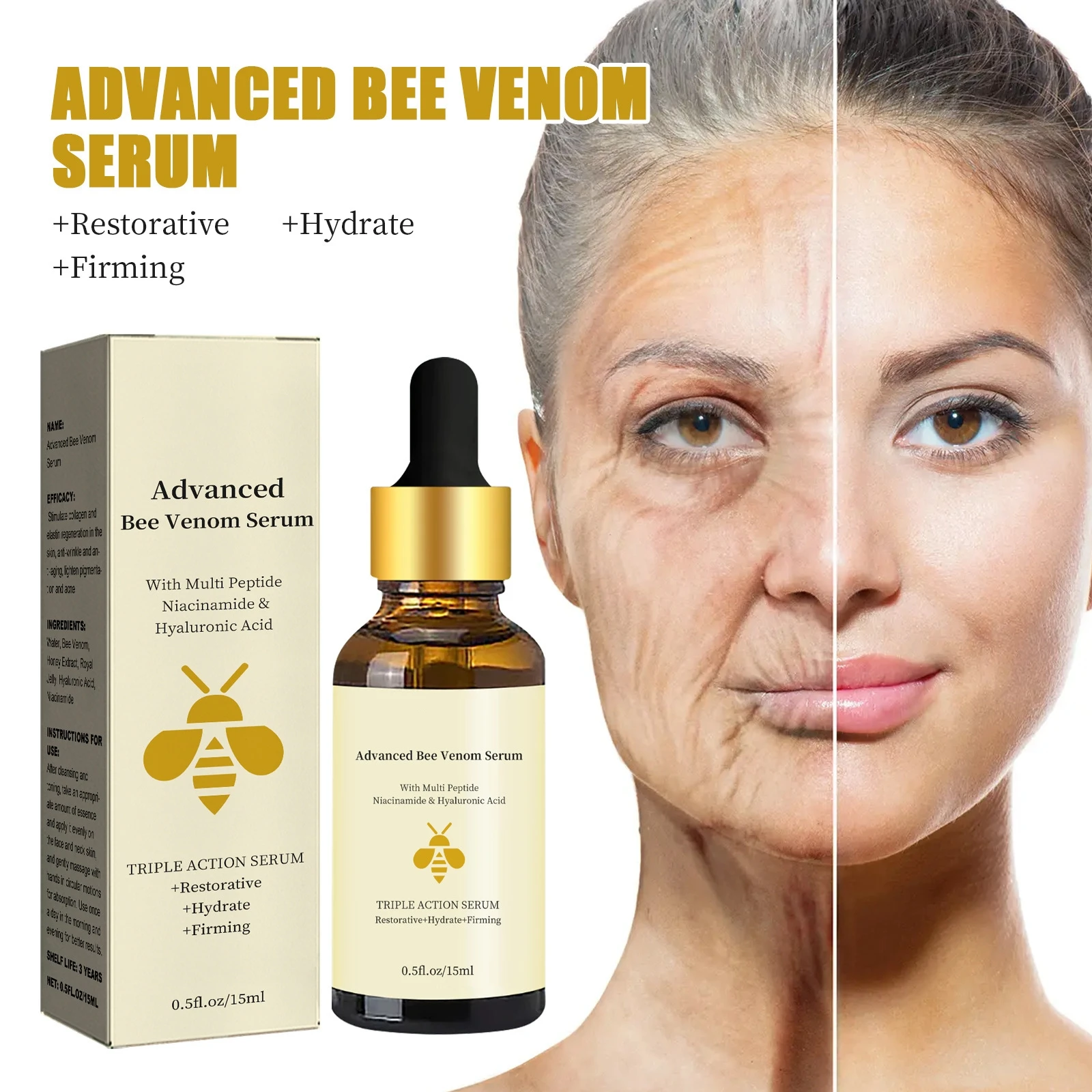 korean bee venom Niacinamide peptide hyaluronic acid firming anti aging whitening face skin care serum facial serum for face