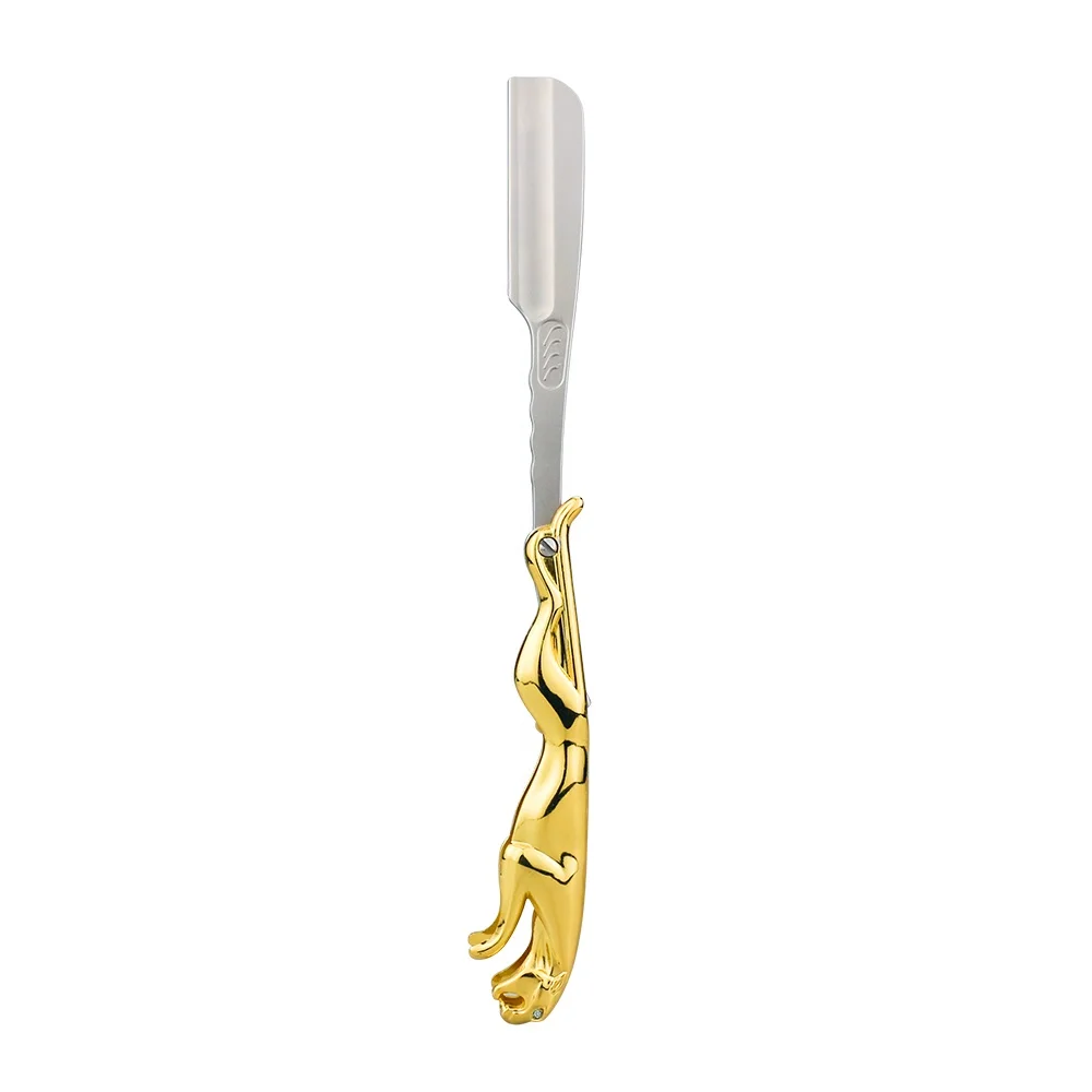 New Arrival Stainless Steel Wholesale Straight Safely Razor Golden Knife Holder Shaving Razor Cheetah Folding Razor