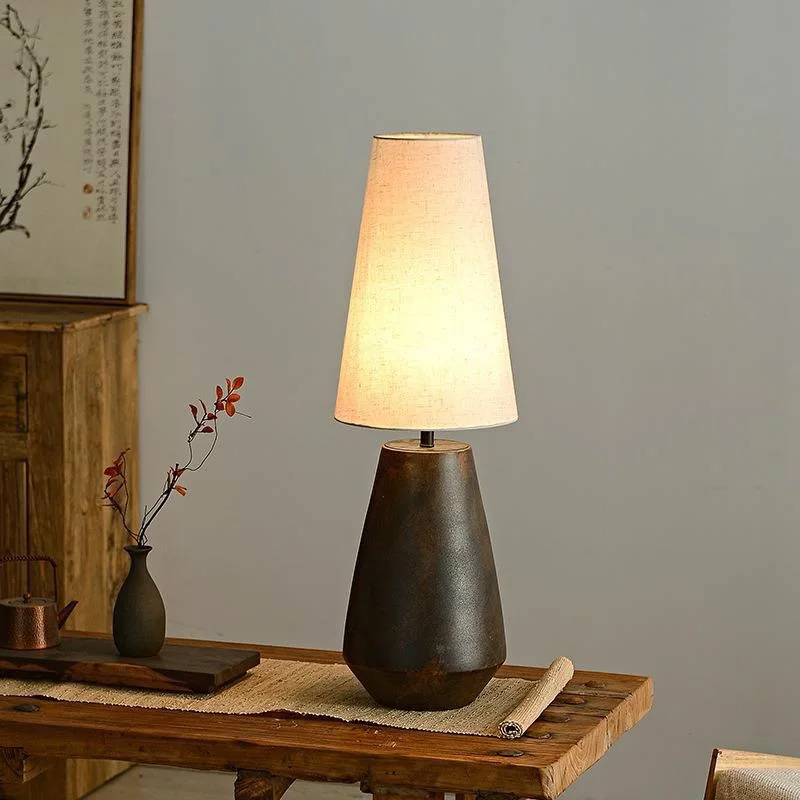 Ceramic table lamp new Chinese retro nostalgia Japanese style hotel home Wabi-Sabi wind large pottery pot table lamp