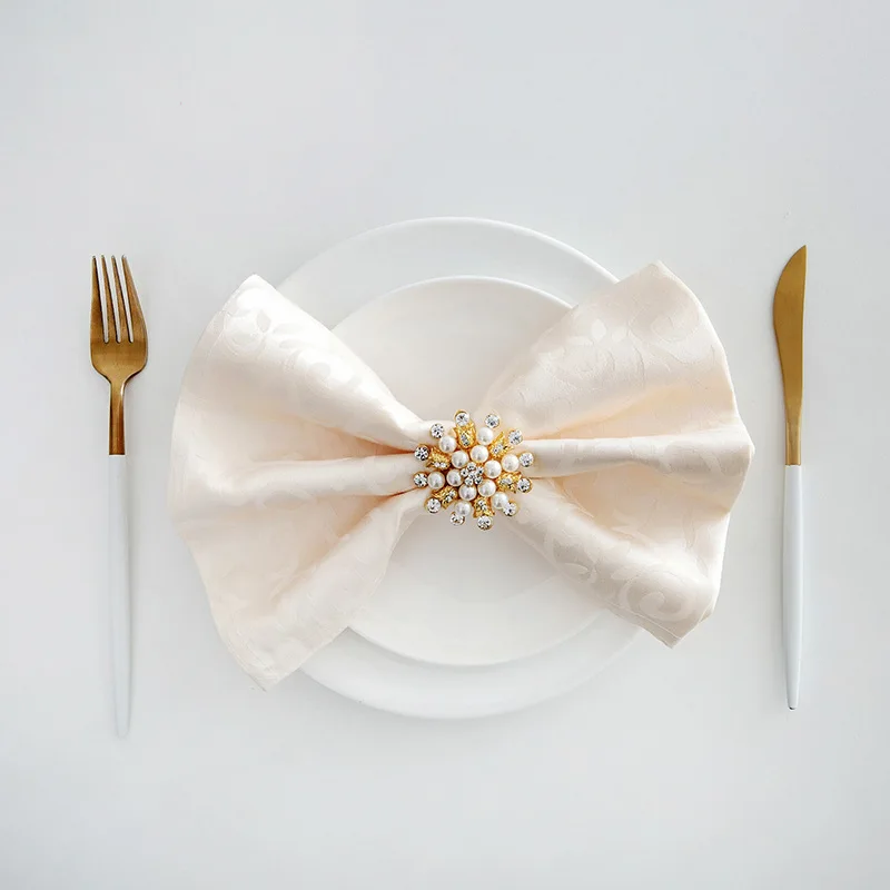 Wholesale  jacquard custom printed linen napkins thick yarn-dyed luxury european satin napkins for wedding