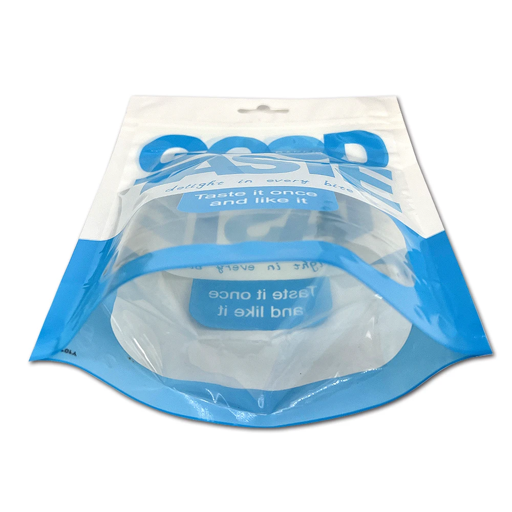 Professional Manufacturer Food Grade Clear Window Stand Up Zipper Plastic Bag For Snack Packaging