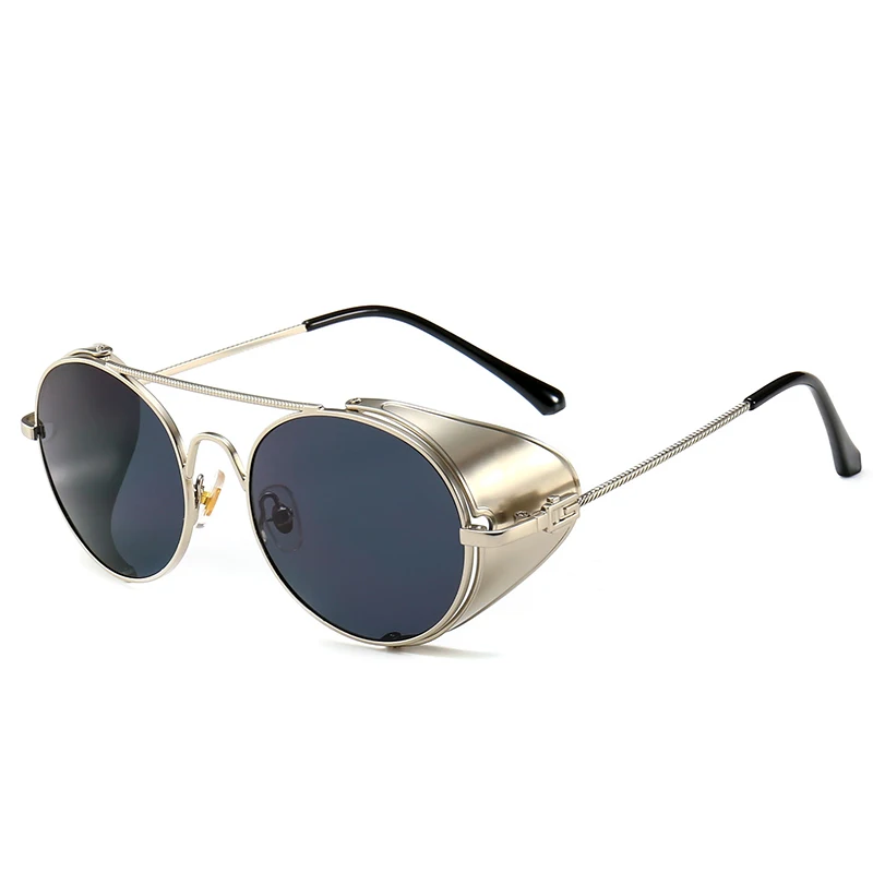 Classic Design Fashion Round Steampunk Sunglasses Women Men Vintage Punk Sun Glasses Black PC AC Unisex UV400 Adult Size 2 Pcs