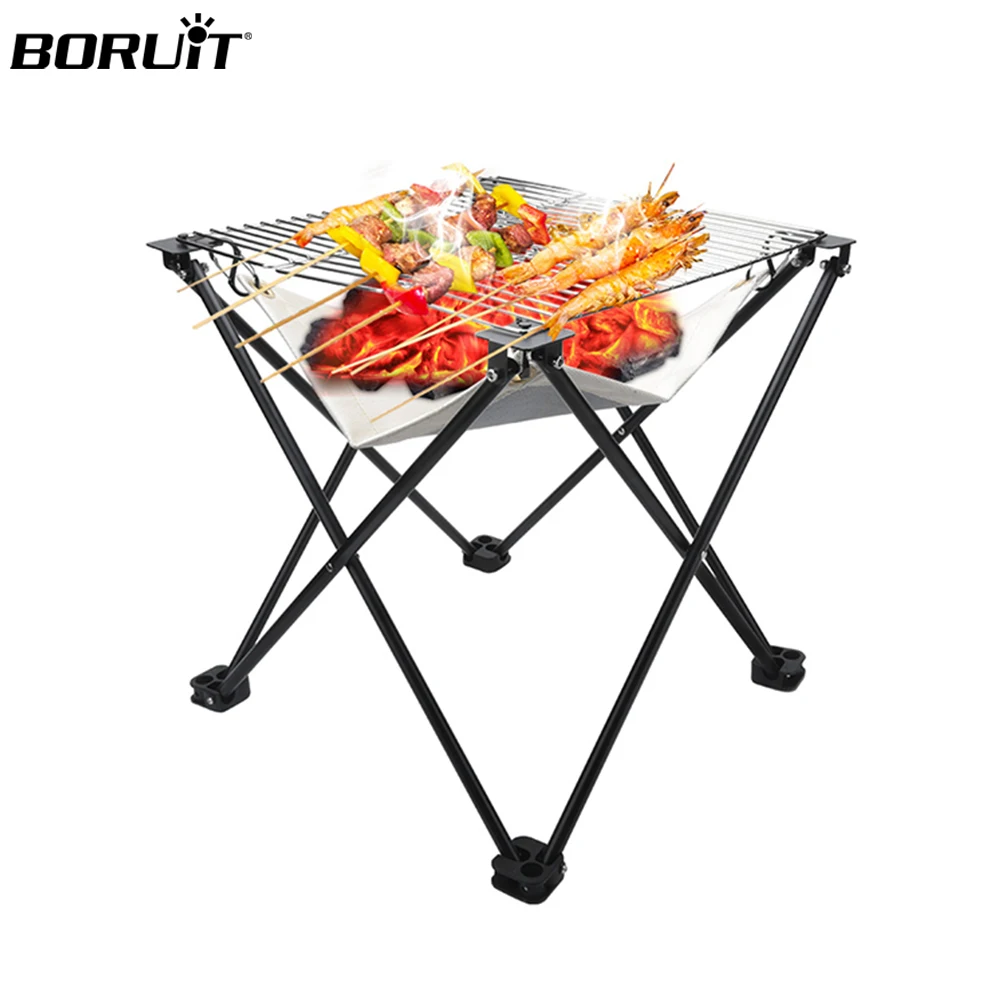 BORUiT открытый портативный складной гриль огнестойкая ткань из нержавеющей стали для пикника барбекю угольный