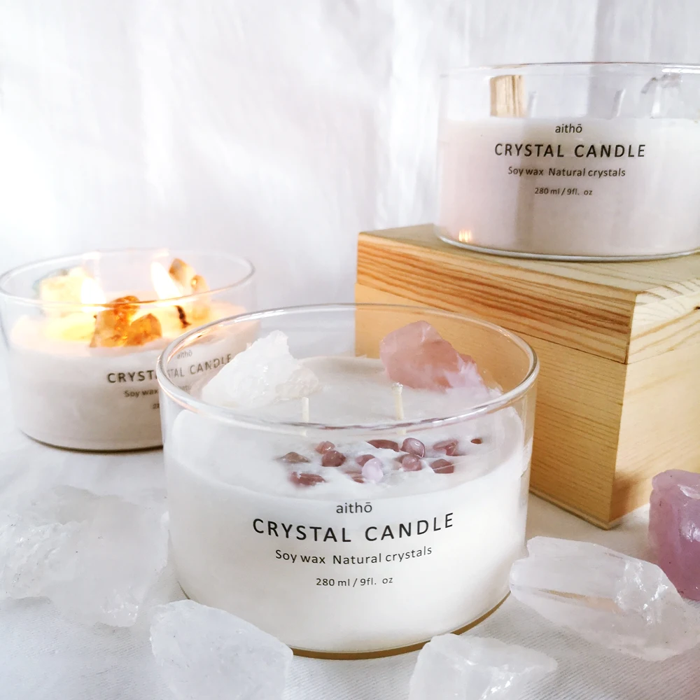 
crystal candle luxury scented candle soy wax glass jar healing candles gift box 