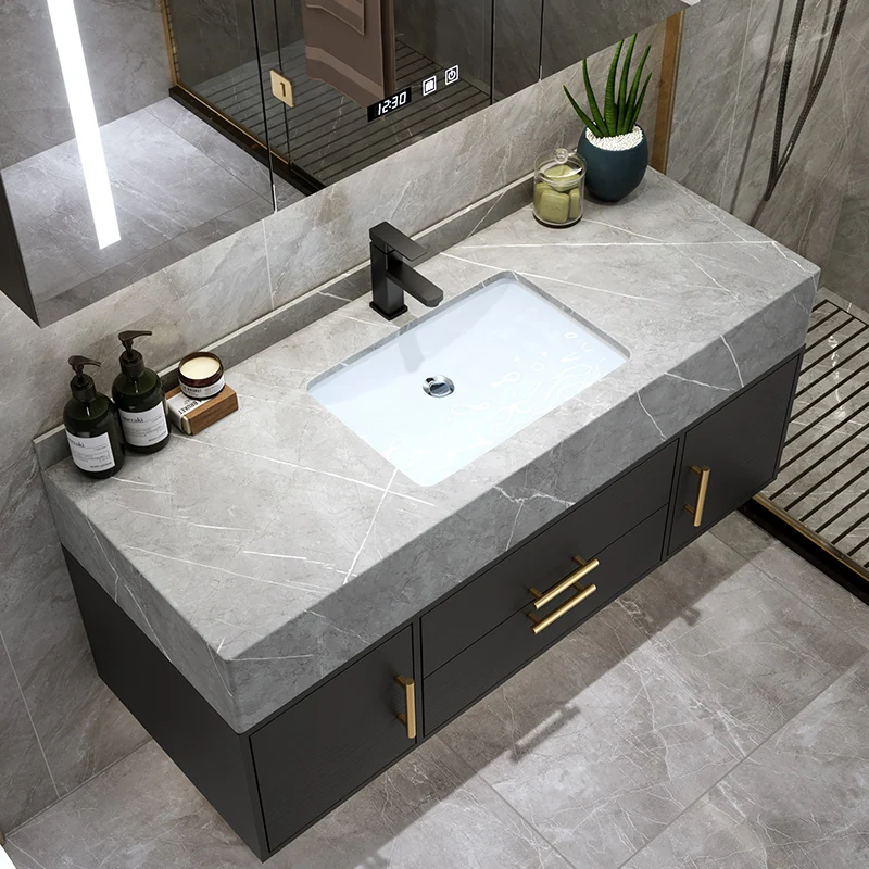  High End Design Bathroom Furniture Vanity Plywood Cabinet with Slab Basin