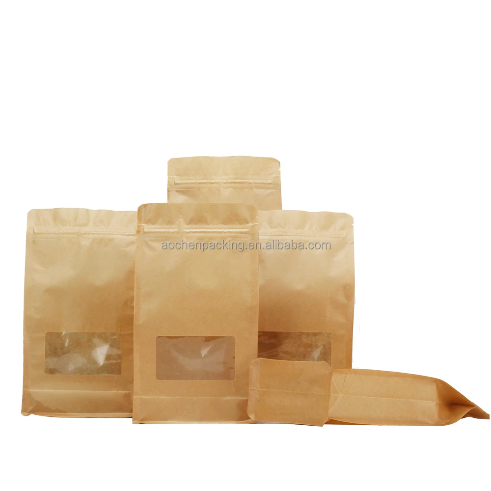 Free Sample Kraft Paper Pouch Stand Up Heat Seal Zipper Laminated Small Packaging Bags with window for Small Business