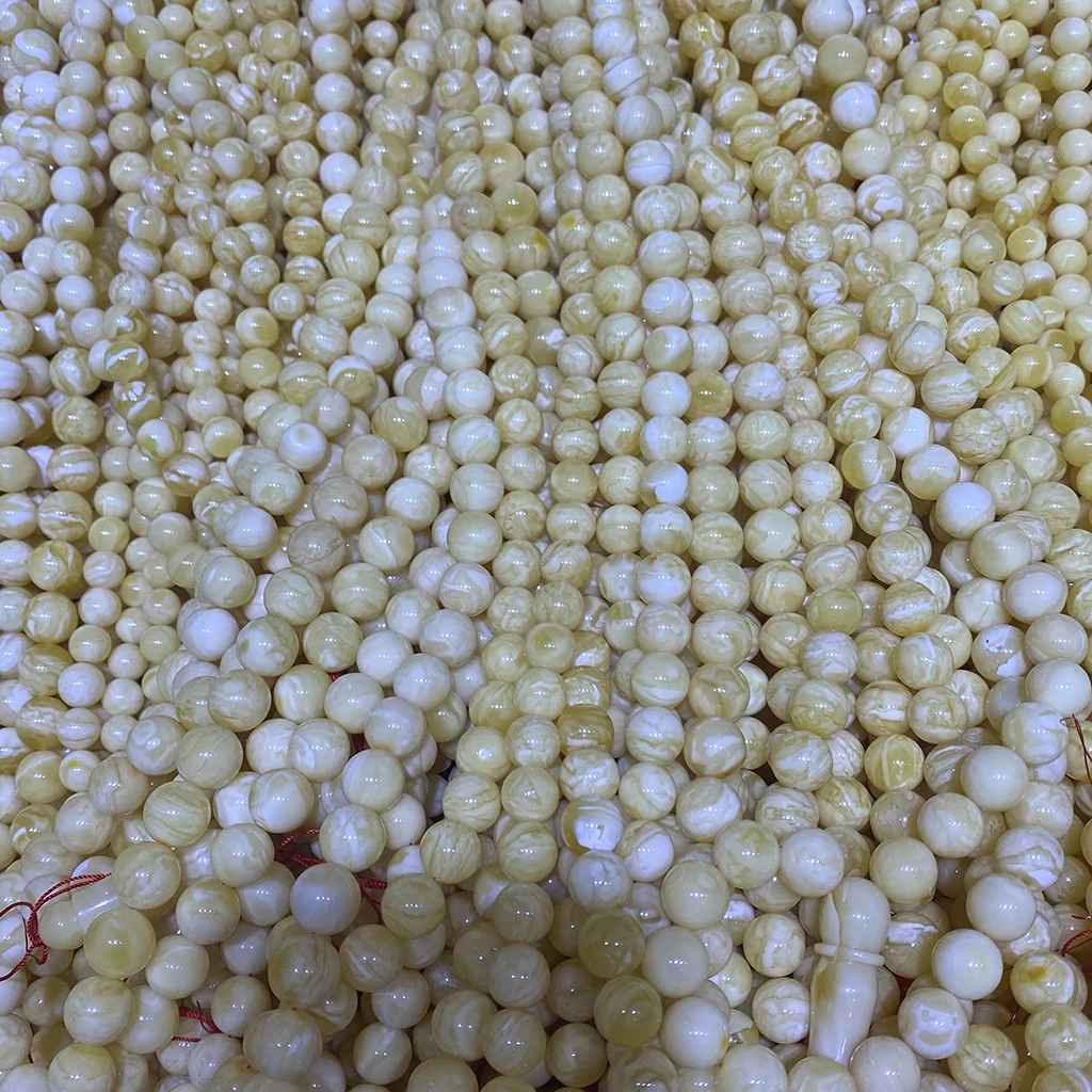 Amber jewelry natural Russian amber stone tiger skin round beads, 10-14mm white Muslim high-quality rosary beads teisbiha imams