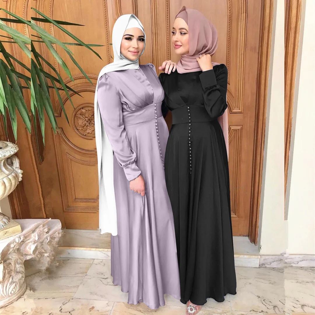 New Arrival Cheap Price Satin Dresses Muslim Beading Muslim Women Dress Elegant Muslim Dress Islamic Clothing