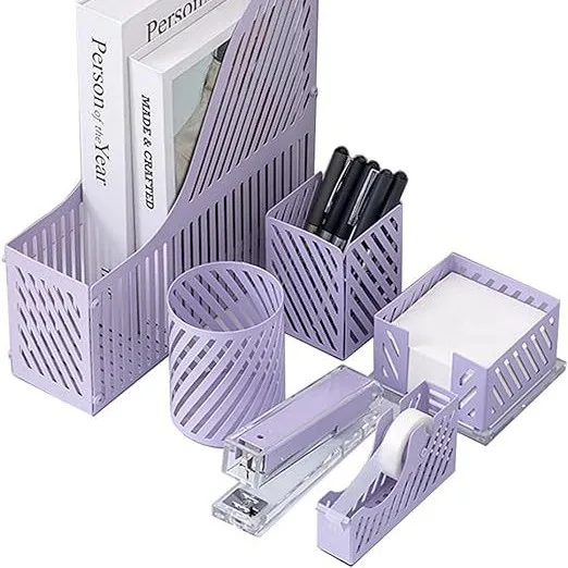 New Arrival Purple Student Office Set Desktop Storage Document Shelf Stapler Note Box Stationery Set For Student