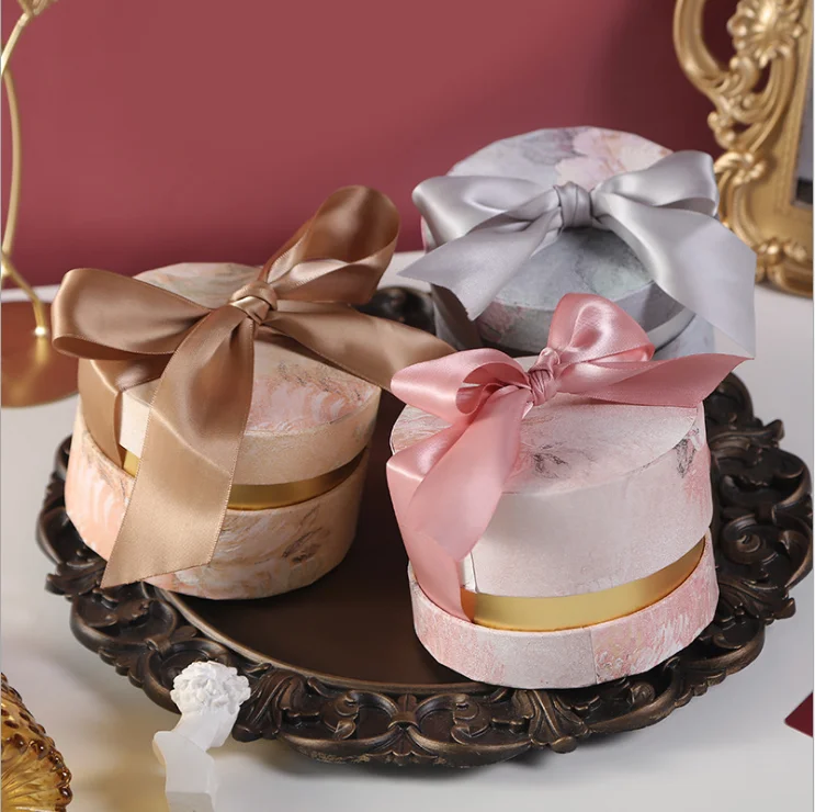 В наличии Изысканная круглая Свадебная Подарочная бумажная коробка для конфет с бантом