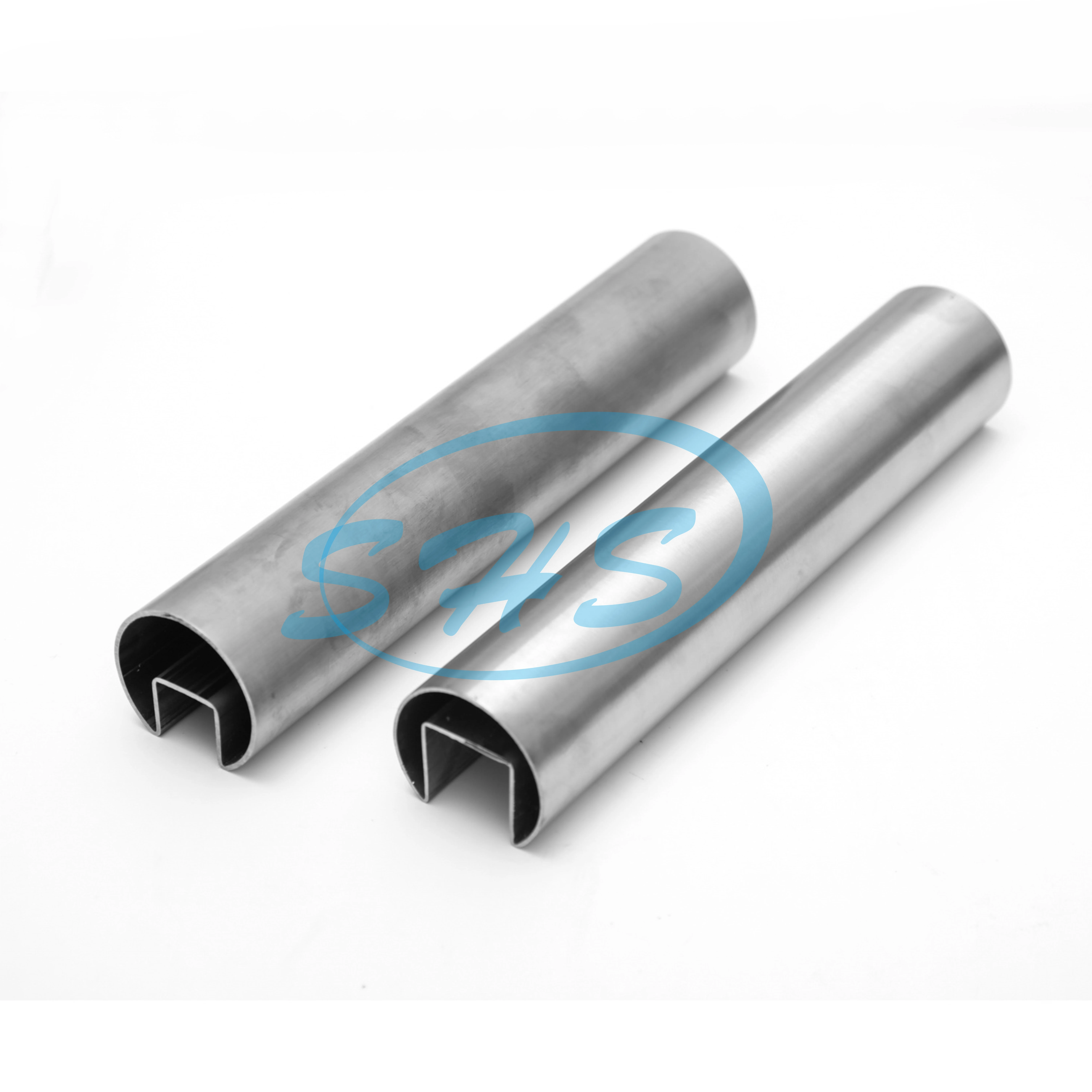 AISI 316 stainless steel groove tube glass handrail railing welded stainless steel round single slot pipe with mirror polishing