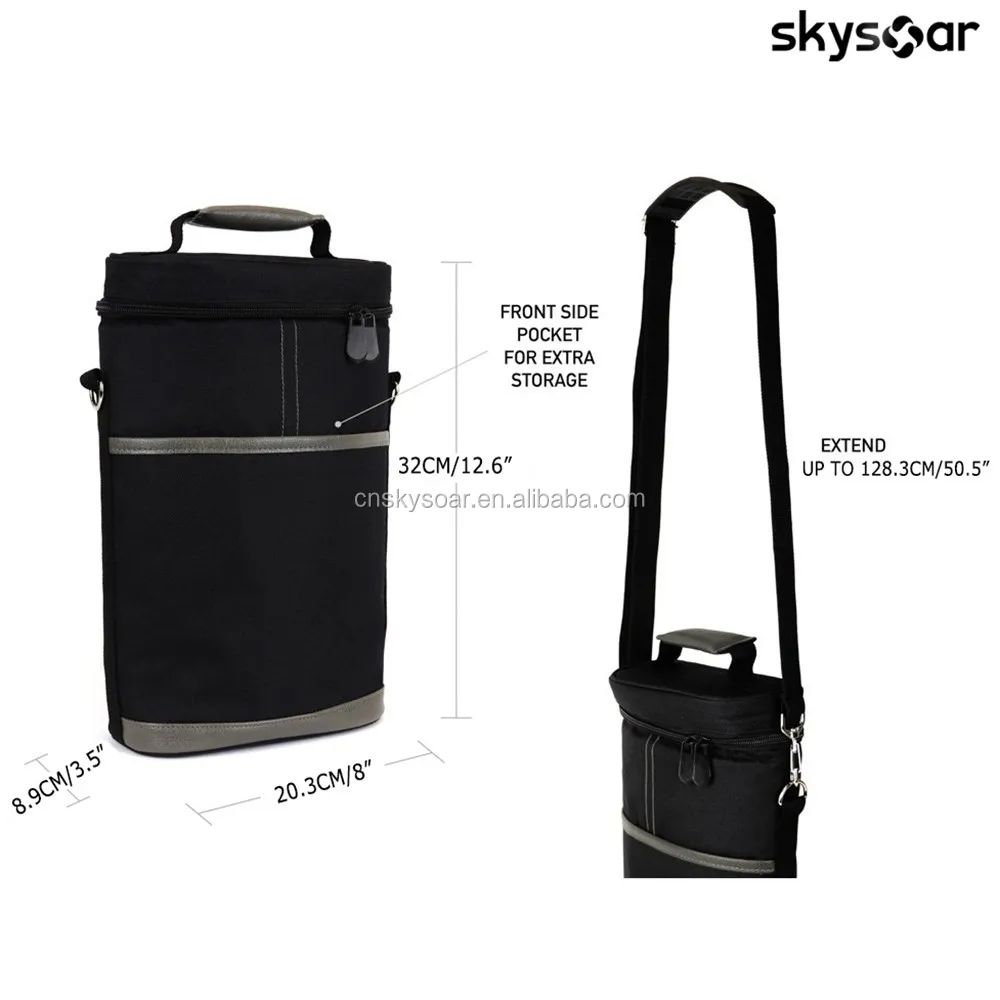Manufacturer Portable Label Insulated Shoulder Red Wine 2 Bottles Picnic Hiking Cooler Ice Bag Lunch Beer Carrier