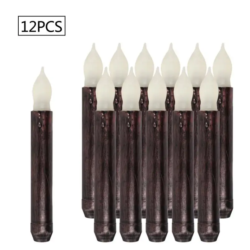 
Hot Sale 12pcs/box Home Decoration LED Candle Halloween Decoration Party Cone Electronic Long Candle 