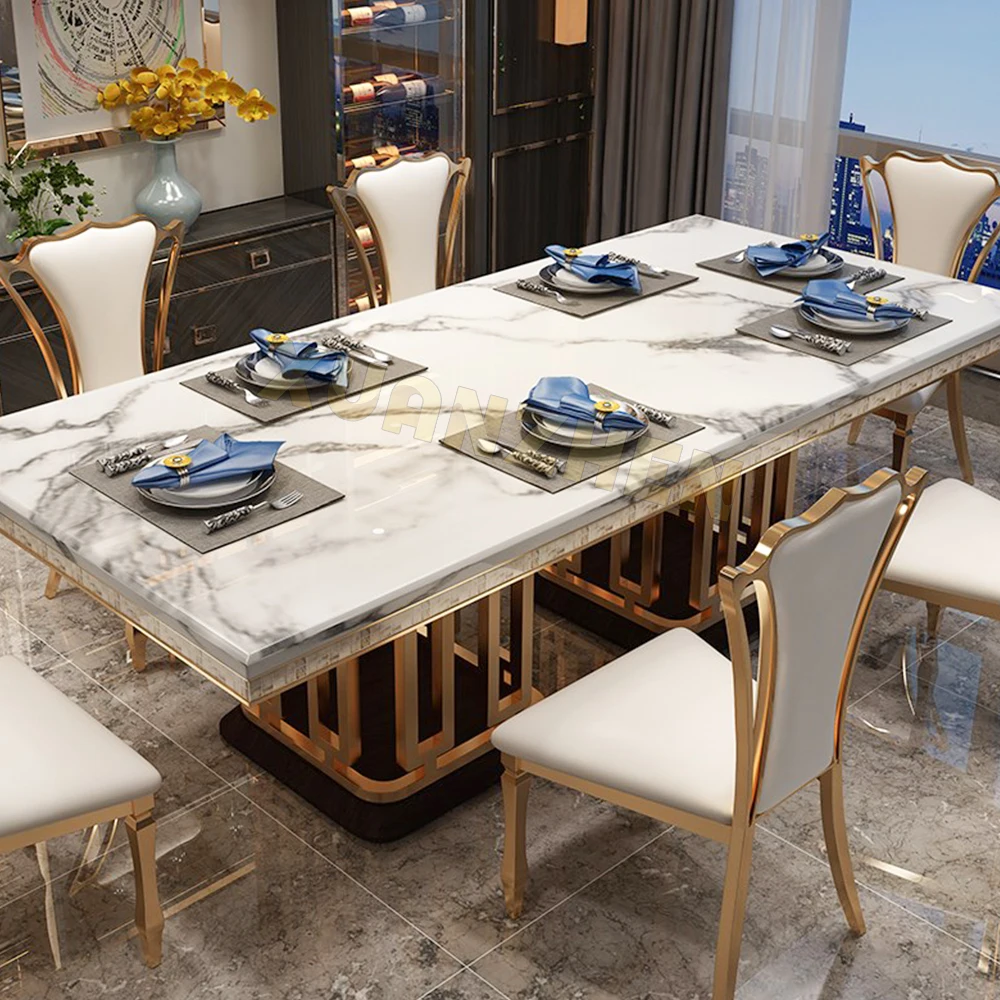 Dining room furniture marble top classical luxury table gold stainless steel dining table set modern dining tables DT103