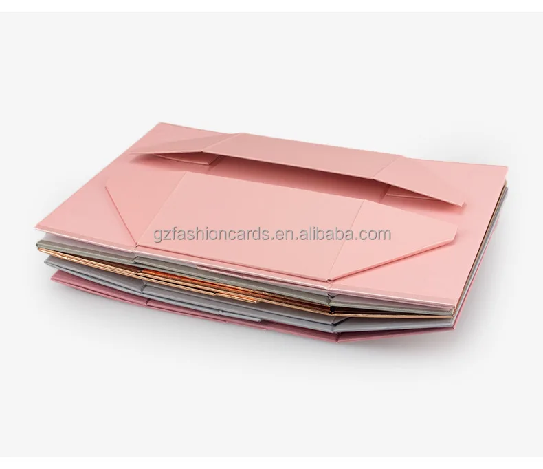 In stock black white pink gold color rigid flat magnetic folding gift box for gift pack