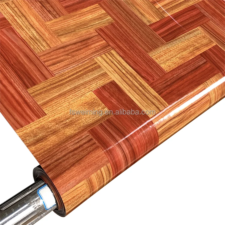 Wood Grain Design PVC Vinyl Flooring Roll With Grey Backing