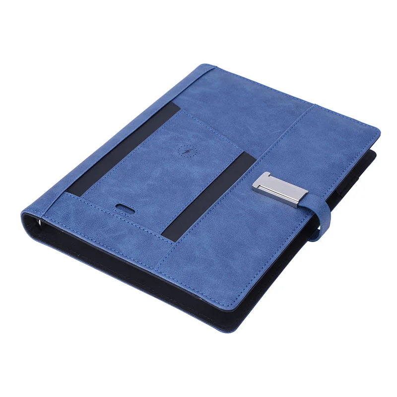 Faux leather binder Diary Custom Printed Pages  smart  Notebook Planner wireless charger USB cable charging power bank