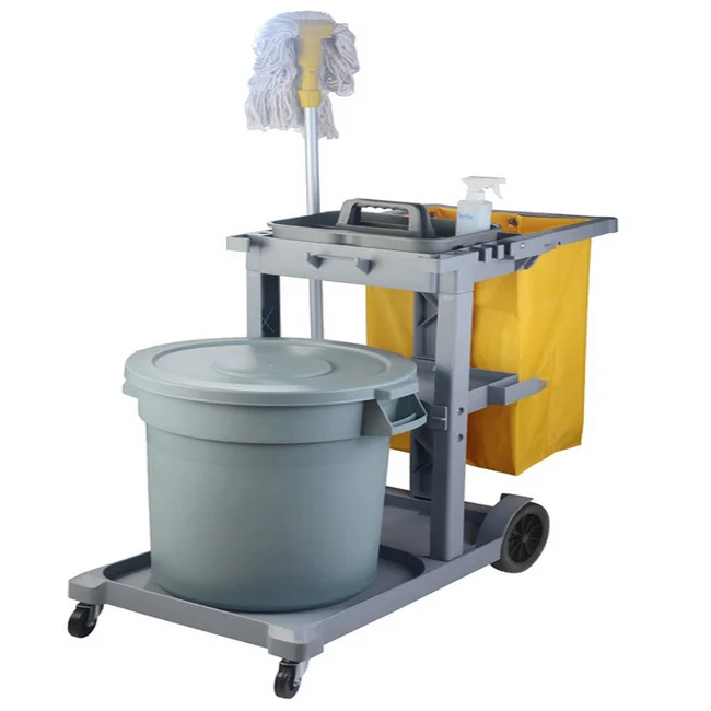 houskeeping multi purpose plastic  cleaning janitor  trolley  cart with cover and mop