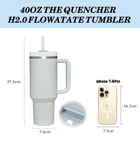 The Big Grip Travel Quencher Tumbler 40oz Vacuum Insulated Reusable with Stronghold Lid