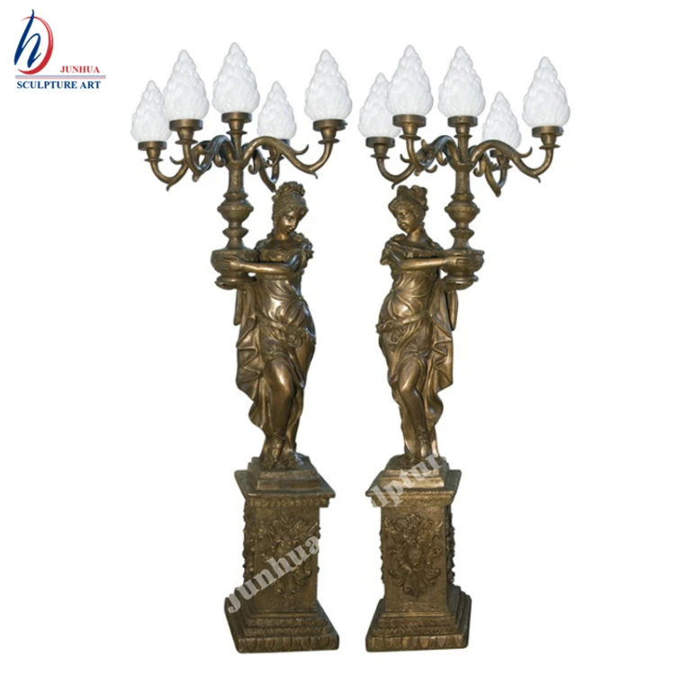 Home decoration large life size bronze ladies lamp statue for sale