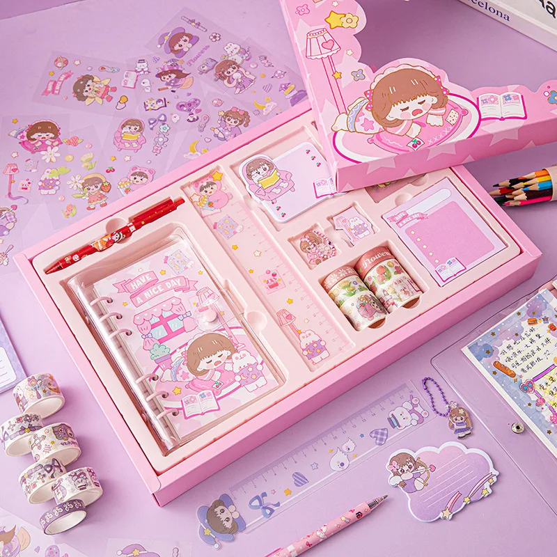 Notebook Set Gift Box Cute Girl Do Notebook Sticker Guka Material Full Set of Cane Gift Bag Planner Agenda 2024 Notepad Binder