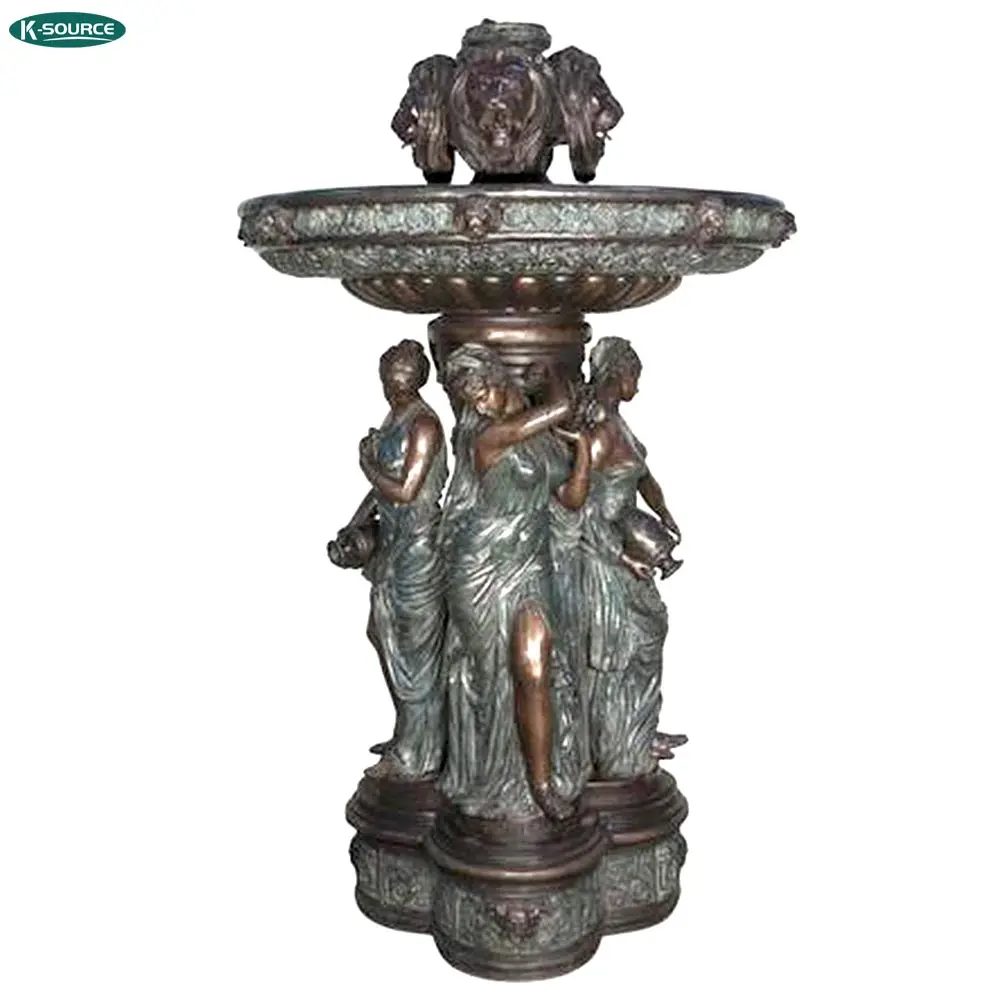 Metal bronze running water fountain sculpture Angel woman Stone decorated nude hotel exhibition hall statue