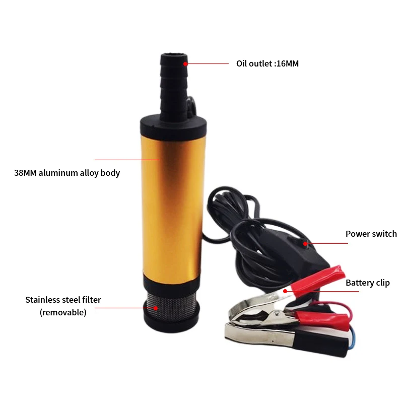 12V 24V DC Electric Submersible Pump For Pumping Diesel Oil Water, 38mm Fuel Transfer Pump