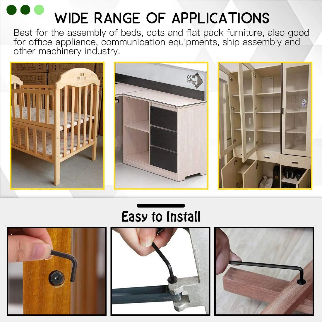 Hot Sale 122Pcs Black Chicago Screws Flat Head Hexagon Socket Head Furniture Screws Set M6 Bed Frame Screws Set