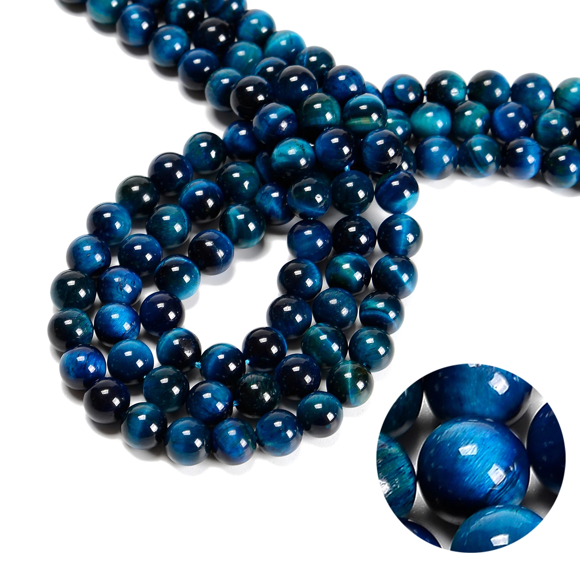 Grade AB 8 mm Tiger Eye Beads Blue Green 4mm 6mm 8mm 10mm 12mm Round Beads Strands for Jewlery Making Bulk China