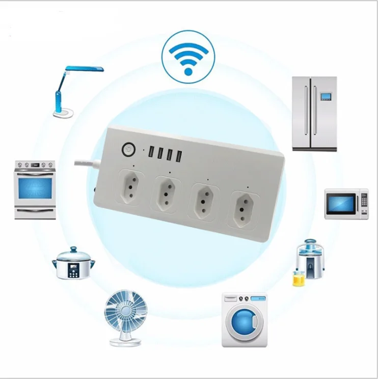 Умный удлинитель с Wi-Fi многофункциональный универсальный вилкой 4USB в бразильском стиле 16 А Tuya удаляет управляемые