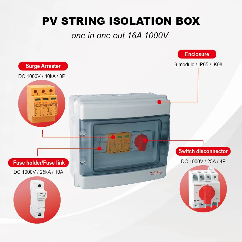 solar electrical junction box ip68 waterproof pv array combiner box 16A 1000V solar dc combiner box