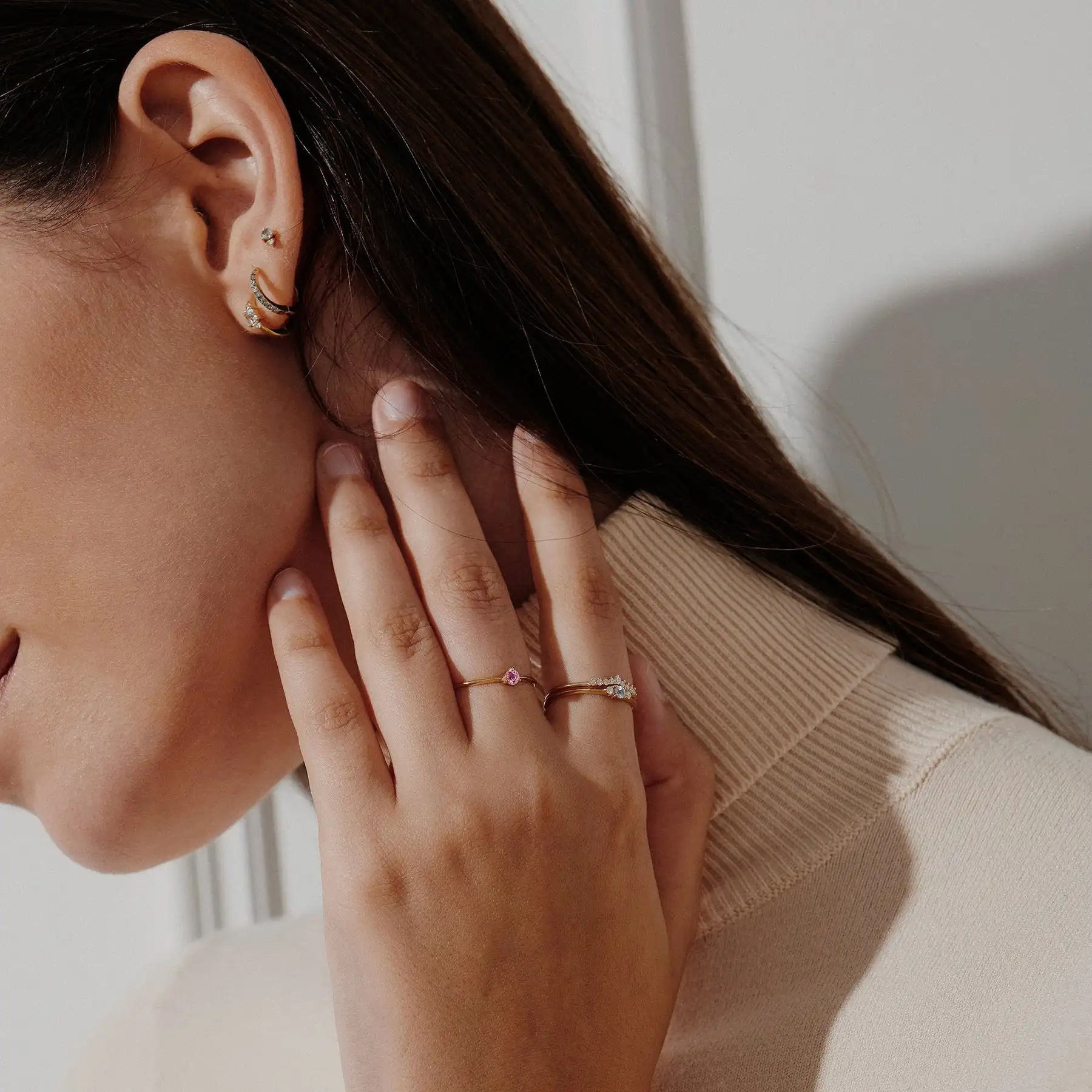 New Arrived Aqua Blue Birthday Stone Women Stacking 925 Sterling Silver 18K Gold Plated Ring