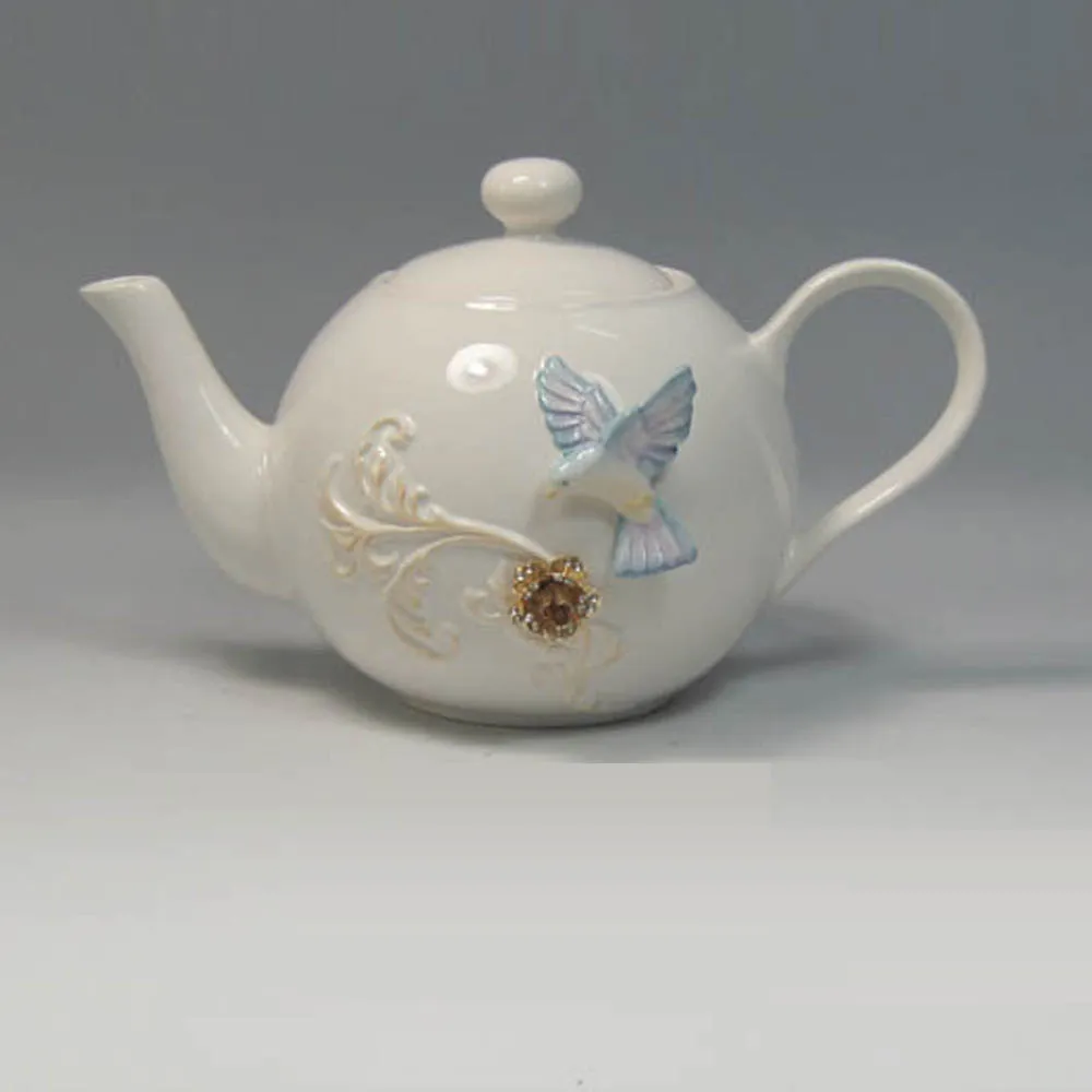 Handmade bird decal royal ceramic tea set arabic coffee pot vintage porcelain teapot tea pot set