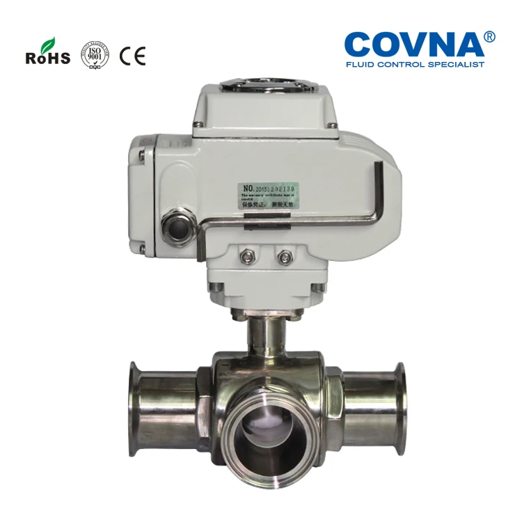 COVNA Electric Actuator Valve 3 Way 24 Volt Ac 220 Ss304 Tri-Clamp Motorized Ball Valve 3 Way  Electric  Ball Valve