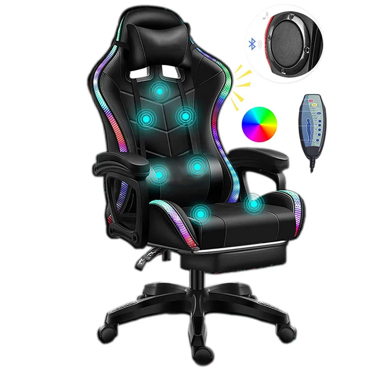 180 Degrees Racer Racing Pc Pu Fabric Pink Rgb Office Gamer Gaming Chair with footrest and massage