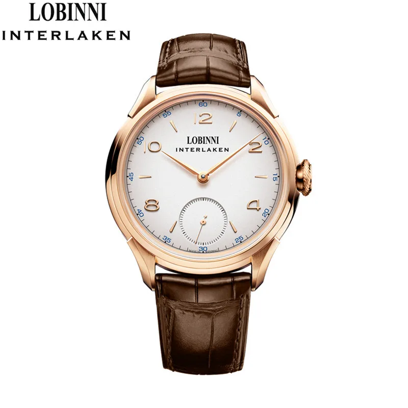 Мужские механические часы Lobinni 16010 Seagull, коричневые кожаные мужские наручные часы, мужские часы