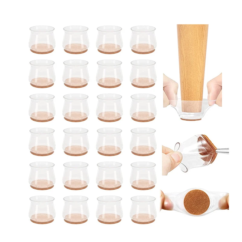 Round Shape Transparent Furniture Silicone Leg Caps Silicone Chair Leg Floor Protectors With Anti-Slip Felt Pads 23*22mm