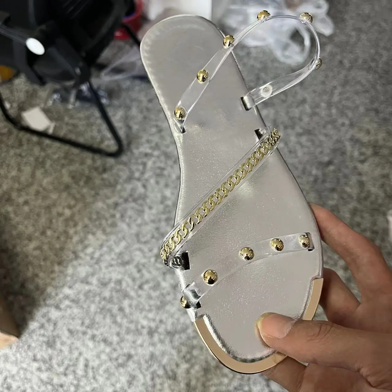 new fashion big size female summer new transparent PVC Outdoor Big Feet Comfortable flat casual sandals