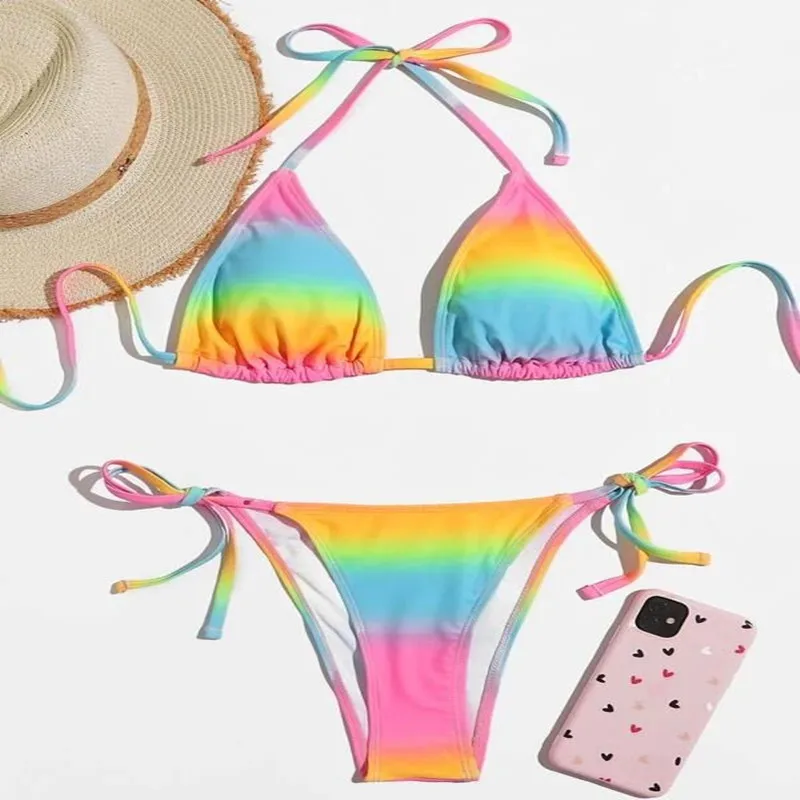 OEM small qty customized 2021 custom maillots de bain femme breve women high waist 3 piece fitness swimsuit woman bikinis set Beachwear Swimwear