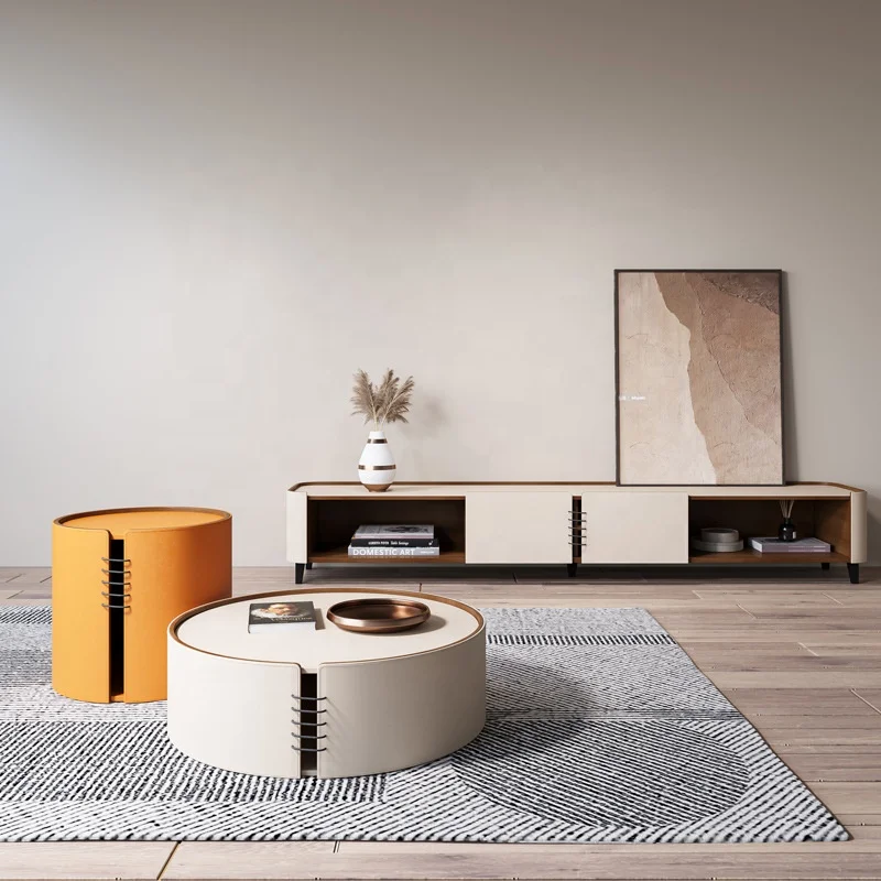 Modern Luxury Living Room Furniture Set Wooden Stone Top Coffee Table Matching TV Stand Wholesale Cheap Price Home Furniture