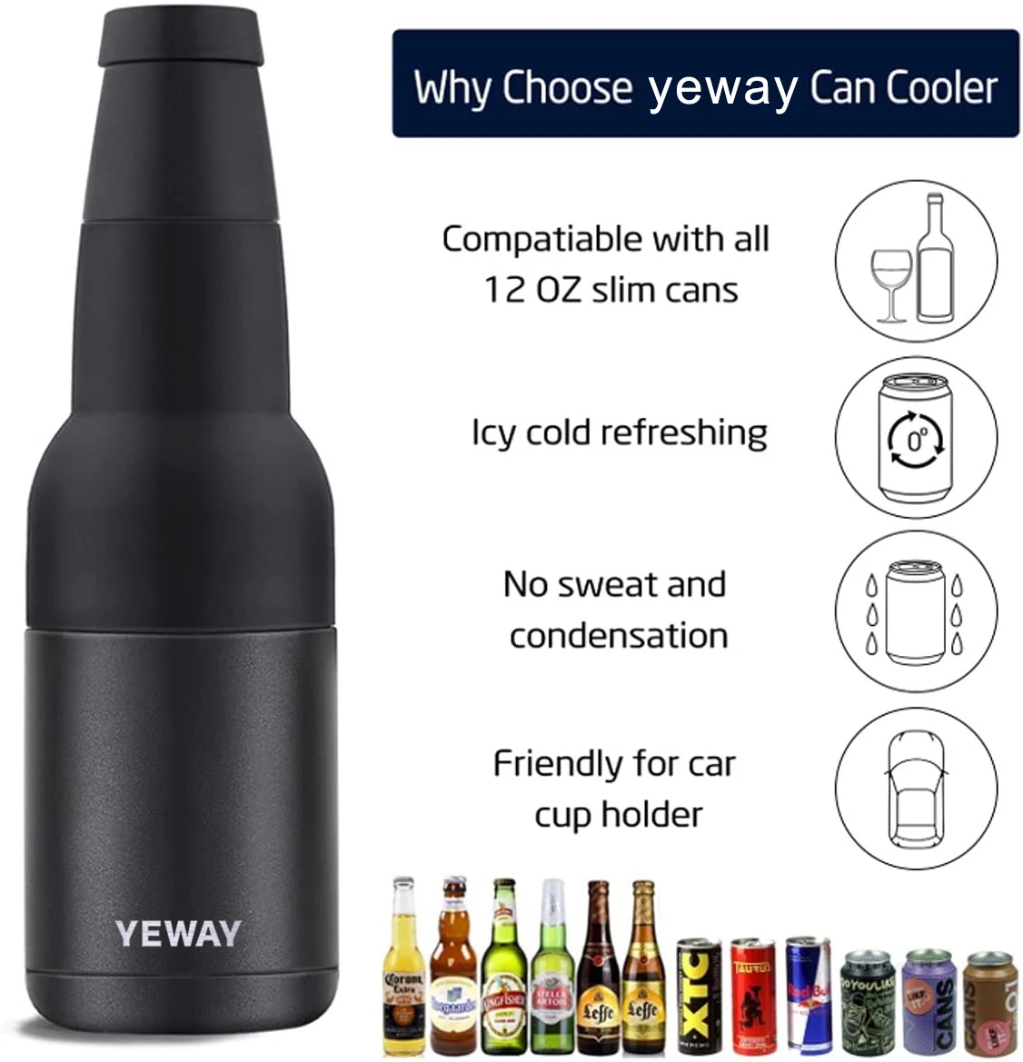 Yeway Custom Logo 3 in 1 Can Cooler Double Wall Vacuum Insulated Can Cooler Insulator Stainless Steel Beer Can  tumblers holdler