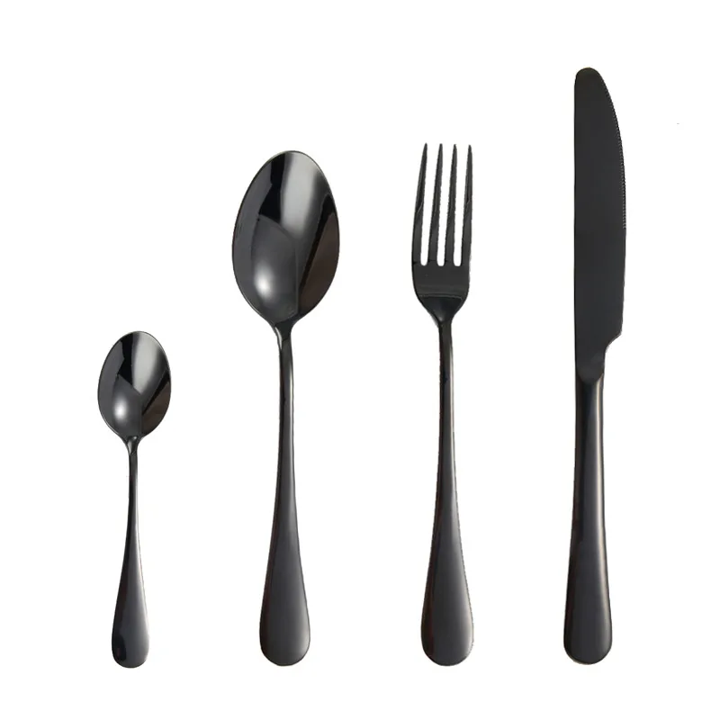 Reusable Stainless Steel PVD Plated Silver Rose Gold Black Colorful Cutlery Set
